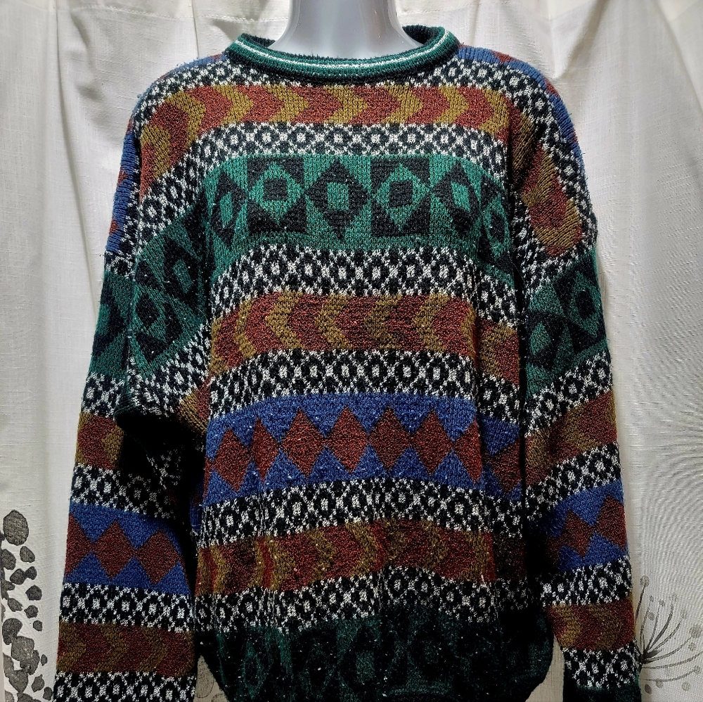 Robert Bruce | Vintage Men's Knitted Sweater | Color: Black | Size: X-Large